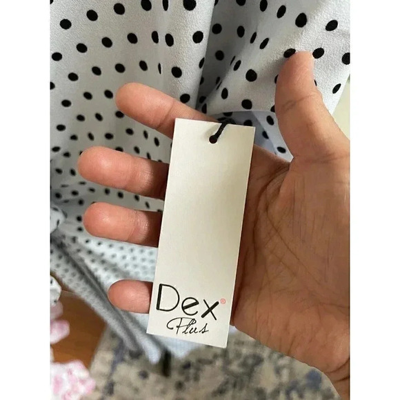 DEX Plus Midi 3XL Lauren‎ Dress Baby Blue Polka Dot Tie Front Jersey Lined NWT - Picture 8 of 9
